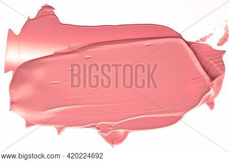 Coral Beauty Cosmetic Texture Isolated On White Background, Smudged Makeup Emulsion Cream Smear Or F
