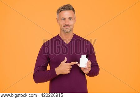 Worth To Try. Cosmetics For Men. Beauty Product. Handsome Well Groomed Healthy Guy Recommend Product