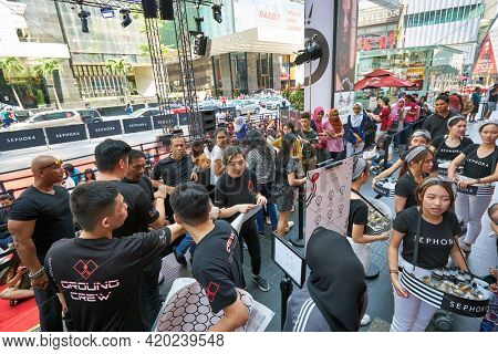 KUALA LUMPUR, MALAYSIA - JANUARY 18, 2020: people stand in line waiting for the grand opening of Sephora store at Fahrenheit 88 shopping mall in Kuala Lumpur.