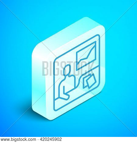 Isometric Line Trading Courses Icon Isolated On Blue Background. Distance Learning Finance Managemen