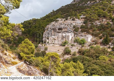 Famous Pustinja Blaca Hermitage In Stone Desert. Brac Island, Dalmatia, Croatia.