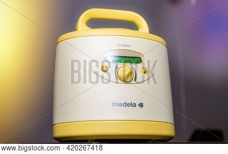 Paris, France - May 7 2021: Hero Object Of New Medela Made In Switzerland Pumps For Breastfeeding Mo