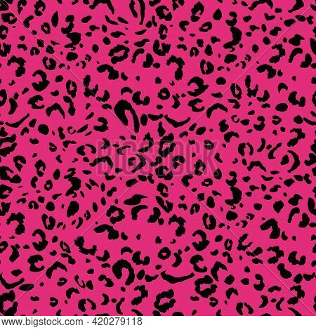 Abstract Modern Leopard Seamless Pattern. Animals Trendy Background. Pink And Black Decorative Vecto