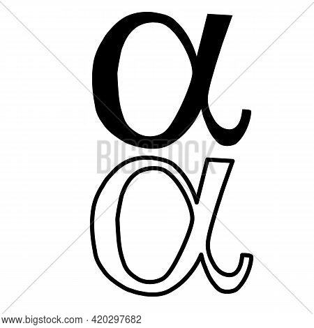 Black Outline On White Background. Alpha Sign. Flat Style.