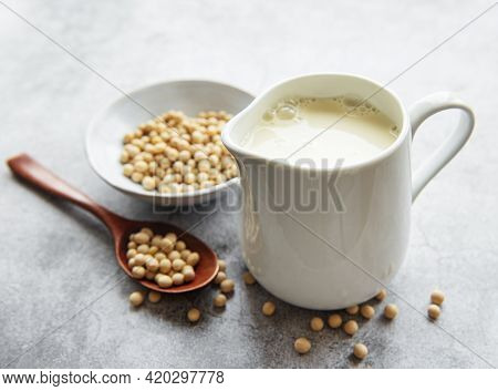 Soy Milk And Soy On The Table - Healthy Plant Product