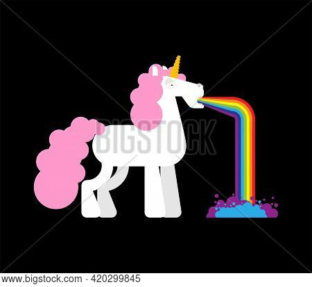 Unicorn Vomits Rainbow Cartoon. Unicorns Vector Illustration