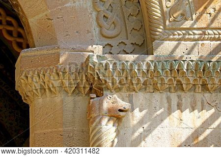 Amazing Stone Carving Detail On The Facade Of Mother See Of Holy Etchmiadzin Cathedral, Historic Pla