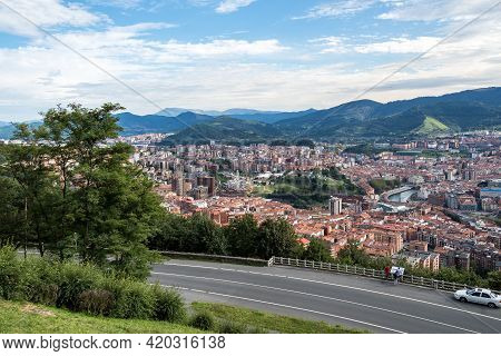 Bilbao, Spain - Sep 02, 2020: Panoramic View Of Bilbao From Artxanda Mountain. Bilbao In Spain