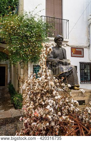 Cordoba, Spain - October 31, 2019: Statue Of Ben Maimonides At Tiberiades Square In Cordoba, Spain. 
