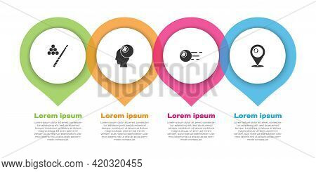 Set Billiard Cue And Ball, , And Location With Billiard. Business Infographic Template. Vector