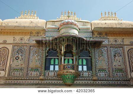 Closeup Of Peacock Square (mor Chok) In Udaipur City Palace, Famous Unesco Heritage Of Rajasthan