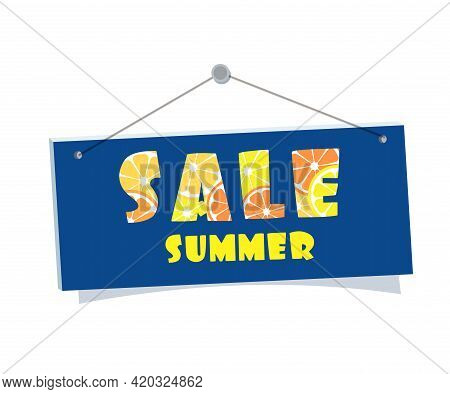 Blue Sign Board With Text Sale Sunner. Banner Template Design With Summer Fruit.