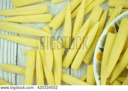 Baby Sweetcorn Or Mini Corn. It Is Eaten Both Raw And Cooked. Baby Corn Is Common In Stir Fry Dishes