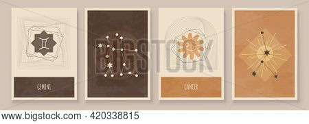Abstract Art With Zodiac Celestial Sign And Constellation. Cancer As Crab, Gemini As Twins. Wall Art