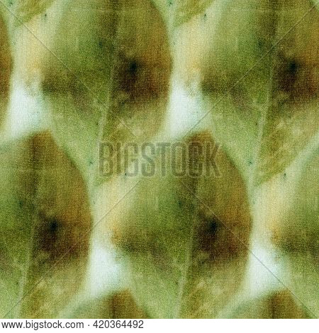 Seamless Botanical Print With Leaf Prints On Natural Silk. Hand-drawn Illustration.