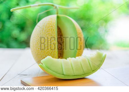 Closeup To  Fresh Galia Melon On The Plate