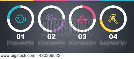 Set Line Fish Hedgehog, Tail, Served Fish On Plate And . Business Infographic Template. Vector