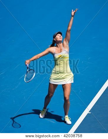 MELBOURNE - 14. ledna: Maria Sharapova Ruska v jejím prvním kole vyhrát nad Olga Puchkova nebo Russi