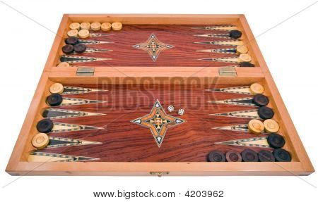 Placa de madeira Handmade Backgammon isolada no branco