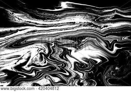Black And White Abstract Marble Liqued Background