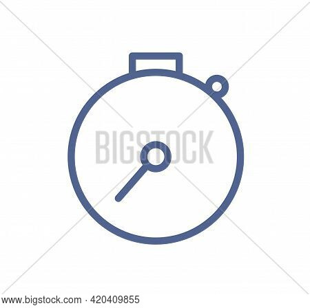Simple Stopwatch Icon In Line Art Style. Symbol Of Stop Watch With Arrow And Button. Timer, Chronome