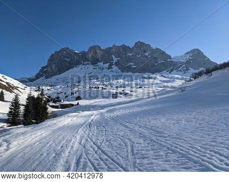 Beautiful Ski Tour In Sankt Antonien. A Lot Of Snow In The Raetikon Area. Pure Winter Sport. Adventu
