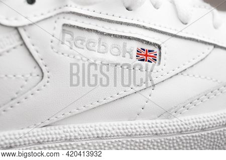 Russia, Saint-petersburg - June 4, 2020: Closeup Of Reebok Logo Of Sneaker