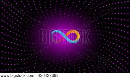 Dfinity Internet Computer Icp Token Symbol Cryptocurrency In The Center Of Spiral Of Glowing Dots On