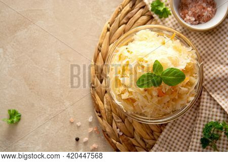 Pickled Cabbage And Carrots, Probiotics Source, Healthy Food. Fermented Vegetable