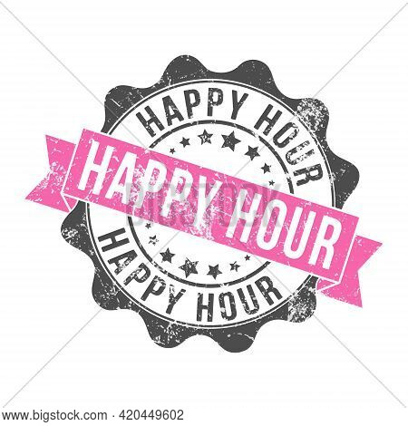 Happy Hour. Stamp Impression With The Inscription. Old Worn Vintage Stamp. Stock Vector Illustration