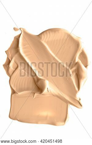 Beige Beauty Cosmetic Texture Isolated On White Background, Smudged Makeup Emulsion Cream Smear Or F