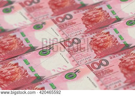 Hkd. Hong Kong Money Banknotes Background. 100 Hkd Issued By Hsbc.
Finance, Business Background. Per