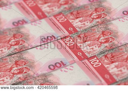 Hkd. Hong Kong Money Banknotes Background. 100 Hkd Issued By Hsbc.
Finance, Business Background. Per