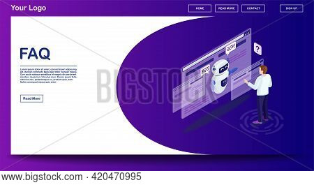 Faq Webpage Vector Template With Isometric Illustration. Website Interface Design. Customer Service 