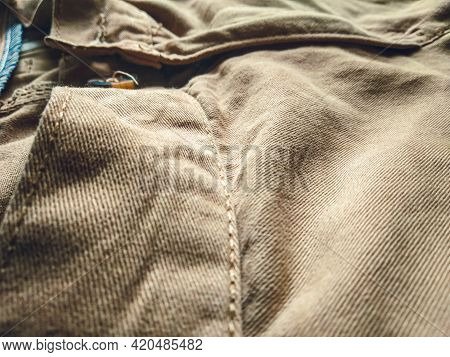 Old Khadi Cloth Texture Background. Light Natural Linen Texture For The Background.\ngolden Yellow L
