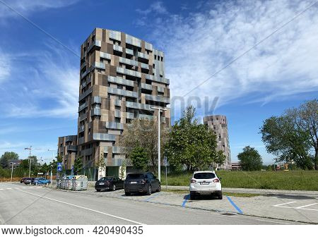 Bologna - Italy: May 6, 2021: View Of Trilogia Navile Condominium Residences In Bologna Designed By 