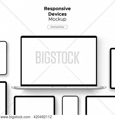 Responsive Devices Mockup For Display Web Site Or App Design. Vector Illustration