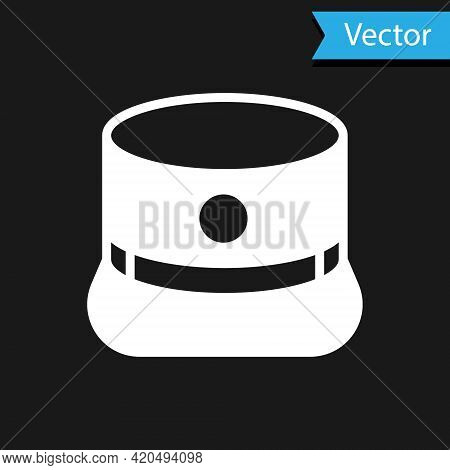 White Kepi Icon Isolated On Black Background. Cap Army Uniform Headgear. Historic General Hat. Vecto