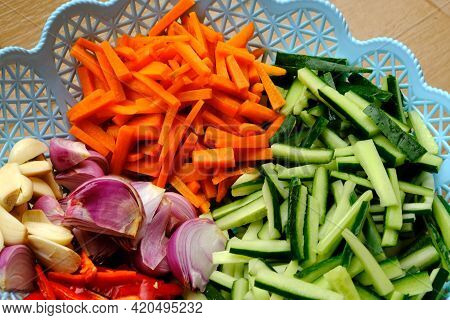 Selective Focus Of Carrot With Other Vegetables Used For 