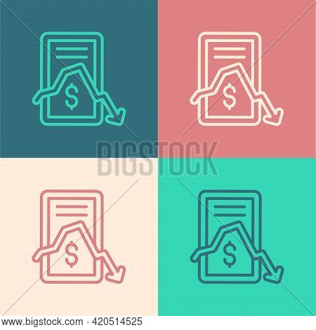 Pop Art Line Mobile Stock Trading Concept Icon Isolated On Color Background. Online Trading, Stock M