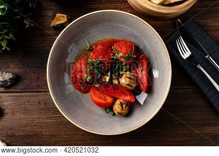 Meatballs With Vegetables Close-up On The Table