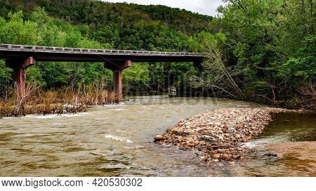 Highway Bridge Over Flooded Buffalo River In Jasper, Arkansas
