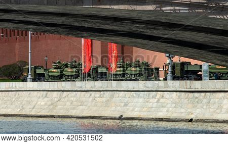 May 7, 2021, Moscow, Russia. Uran-9 Multi-functional Robotic Combat Complexes (rtk) On The Kremlin E