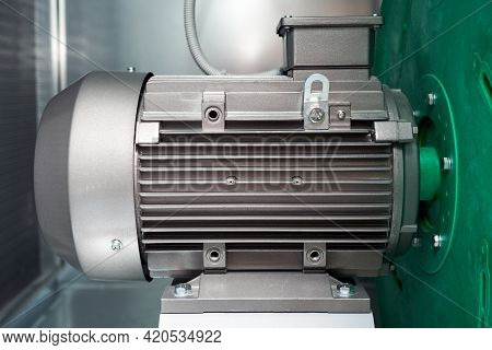 Air Handling Unit Ventilation Machine Motor Exhaust Plenum Electro Motor Close-up