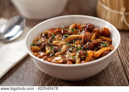 Mushrooms In A Bowl. High Quality Photo.