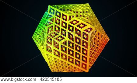 Geometric 3d Render Lattice Polygon With Pyramidal Elements With Face Reshaping Tracery. Energetic M