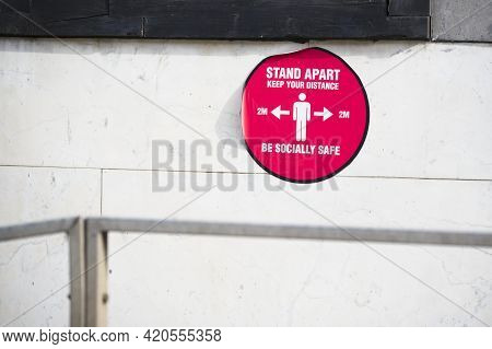Social Distancing Sign To Stay Safe On Scottish Island Rothesay