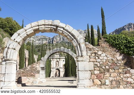 Tarragona, Spain, May 1, 2020 - Ruins And Arches Of Old Monastery Cartoixa Escaladei In Catalonia, O