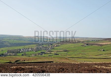 A Scenic View Of The Village Of Old Town In Calderdale West Yorkshire With Surrounding Pennine Farms