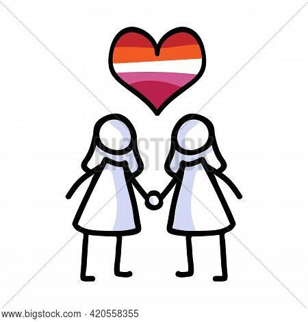 Hand Drawn Stick Figure Of Lesbian Marriage. Concept Of Lgbt Equality For Diversity Illustration. Si
